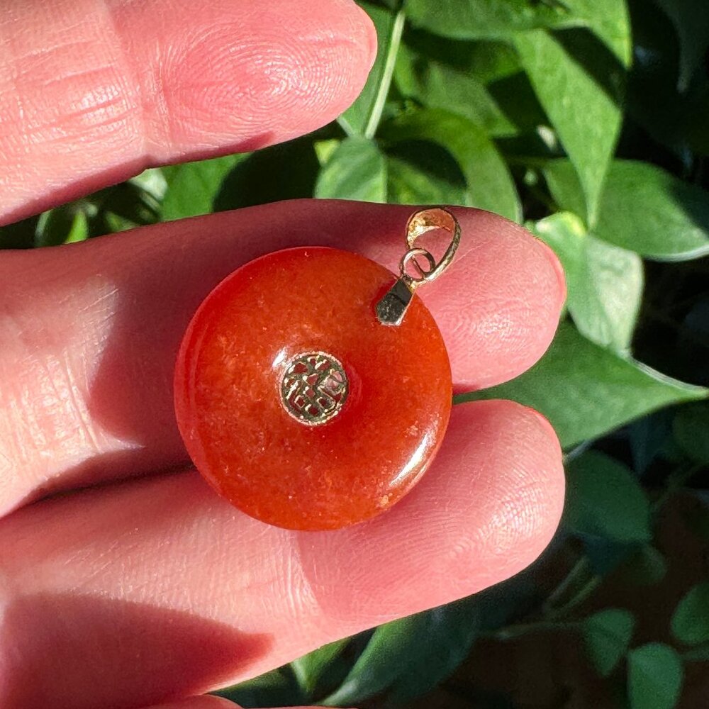 14K Gold Jade Lucky Charm Pendant